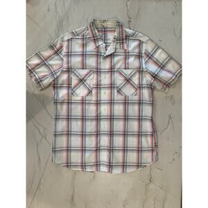 Fossil Men's XL Plaid Short Sleeved Shirt with Pearl Buttons & front pockets